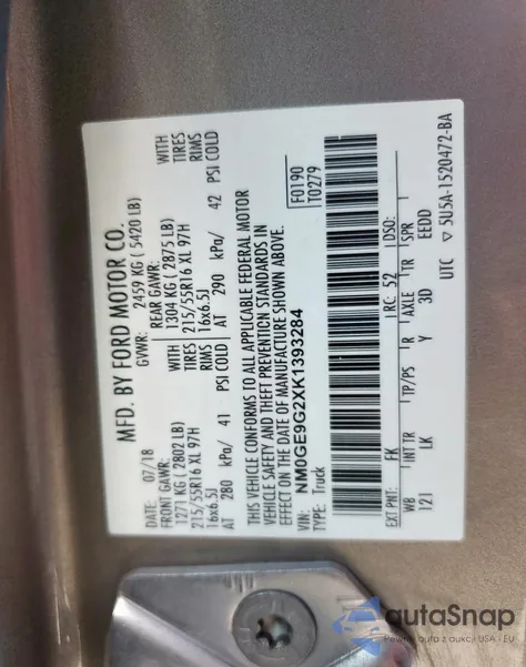 2019 Ford Transit Connect Titanium из США, поврежденный, VIN NM0GE9G2XK1393284